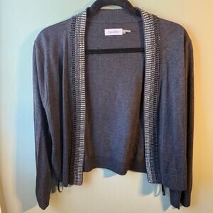 Calvin Klein dark gray Cropped Cardigan Knit Rhinestone Detail XL